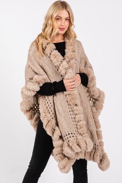 MS0408 Faux Fur Trim Cape With Closure - MiMi Wholesale