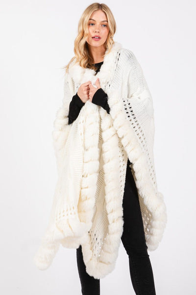 MS0408 Faux Fur Trim Cape With Closure - MiMi Wholesale