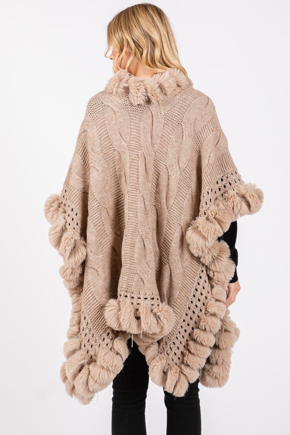 MS0408 Faux Fur Trim Cape With Closure - MiMi Wholesale