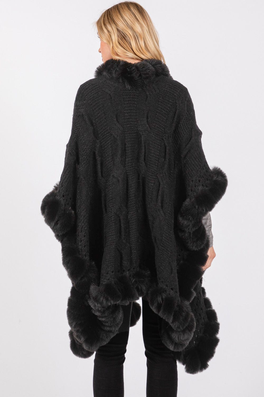 MS0408 Faux Fur Trim Cape With Closure - MiMi Wholesale