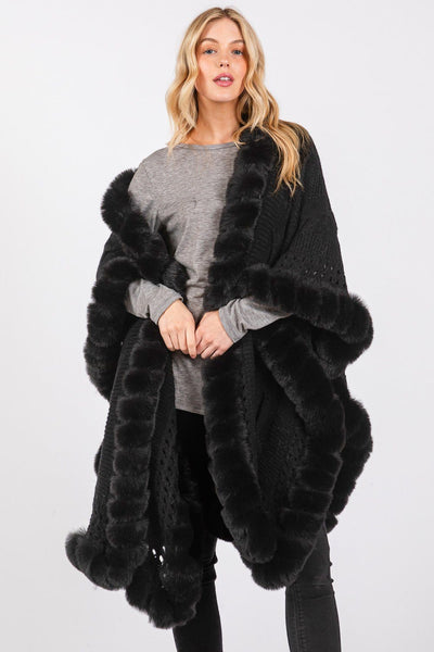 MS0408 Faux Fur Trim Cape With Closure - MiMi Wholesale