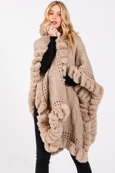 MS0408 Faux Fur Trim Cape With Closure - MiMi Wholesale