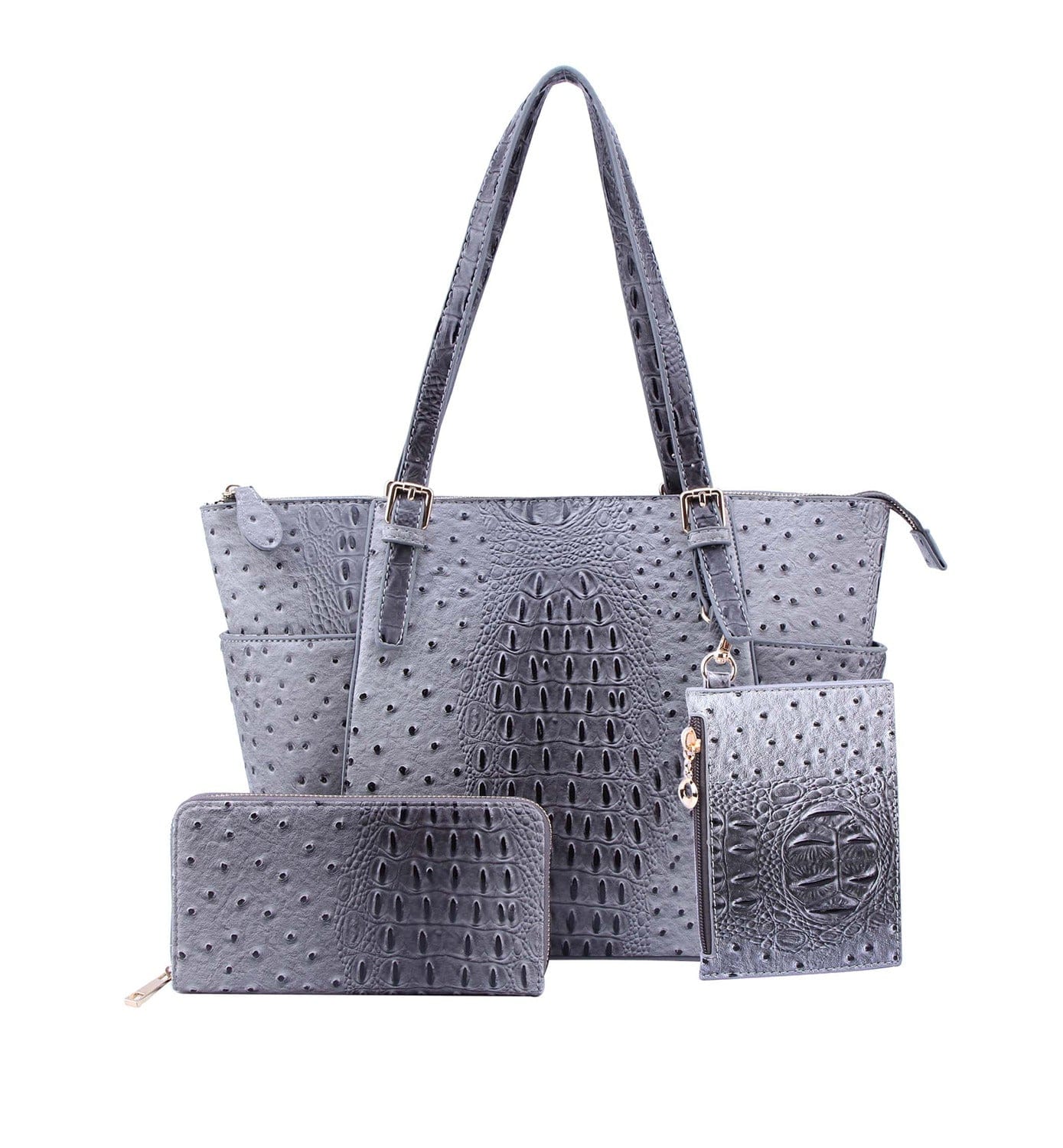 OS1009W 3 Piece Crocodile Pattern Tote Bag Set - MiMi Wholesale