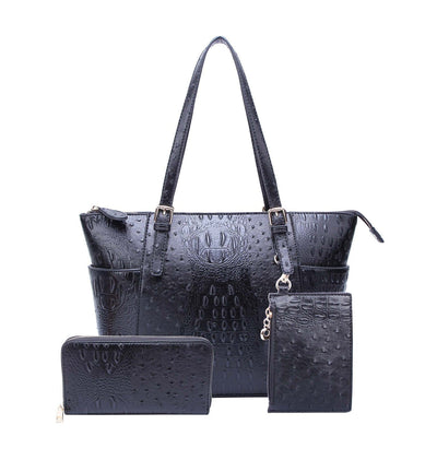 OS1009W 3 Piece Crocodile Pattern Tote Bag Set - MiMi Wholesale