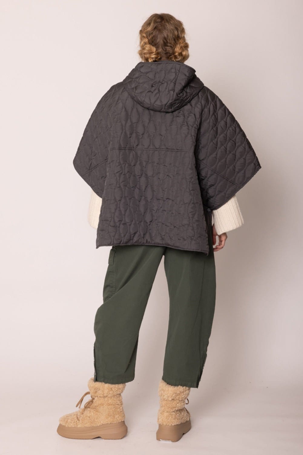 QCM420013 Quilted Puffer Poncho With Removable Hood - MiMi Wholesale