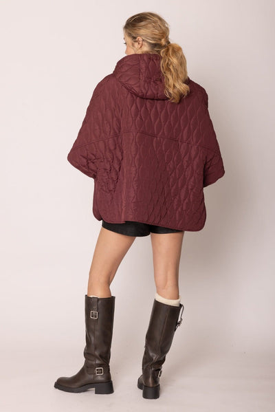 QCM420013 Quilted Puffer Poncho With Removable Hood - MiMi Wholesale