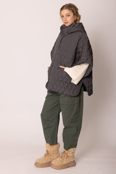 QCM420013 Quilted Puffer Poncho With Removable Hood - MiMi Wholesale