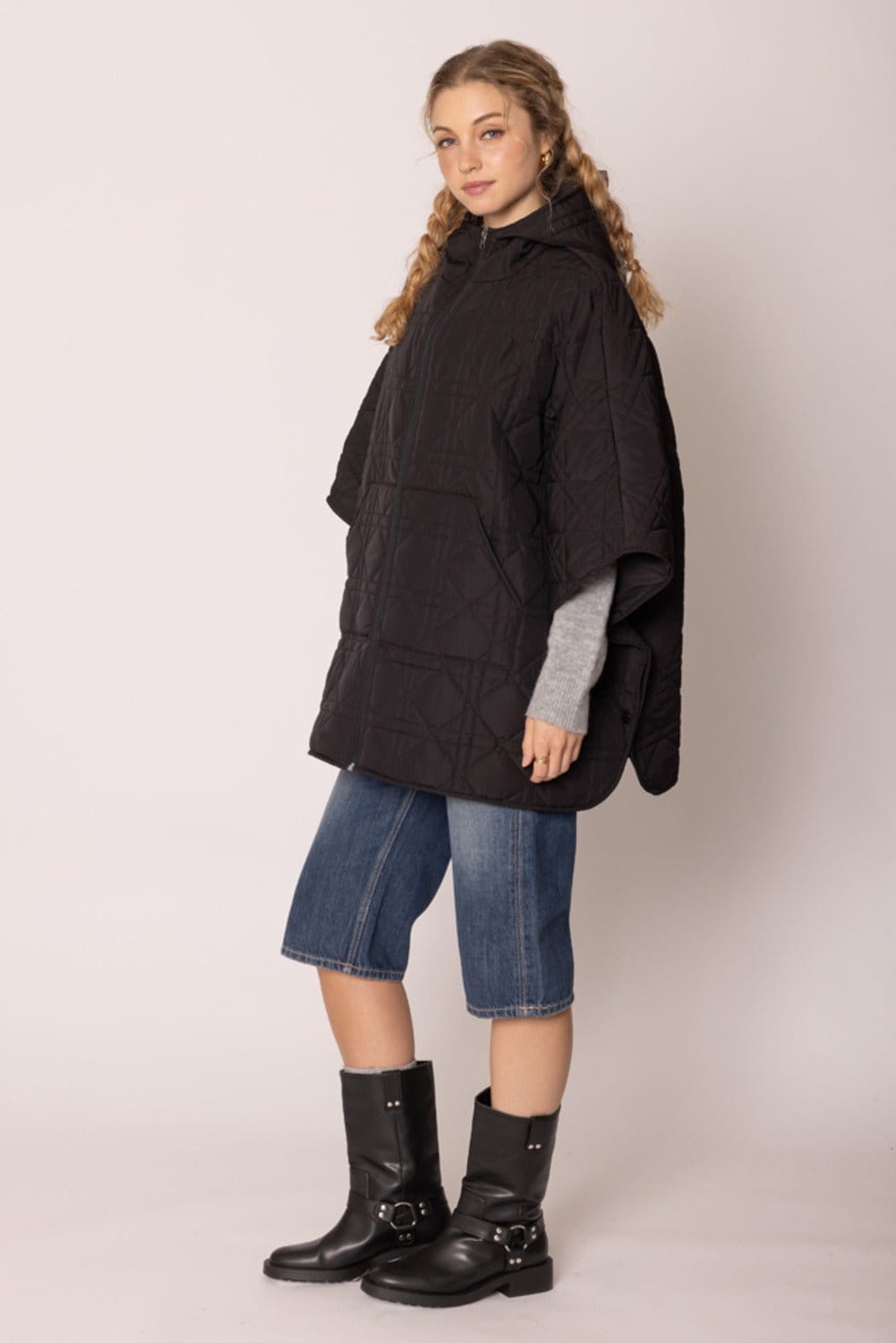 QCM420014 Quilted Puffer Zip Poncho - MiMi Wholesale