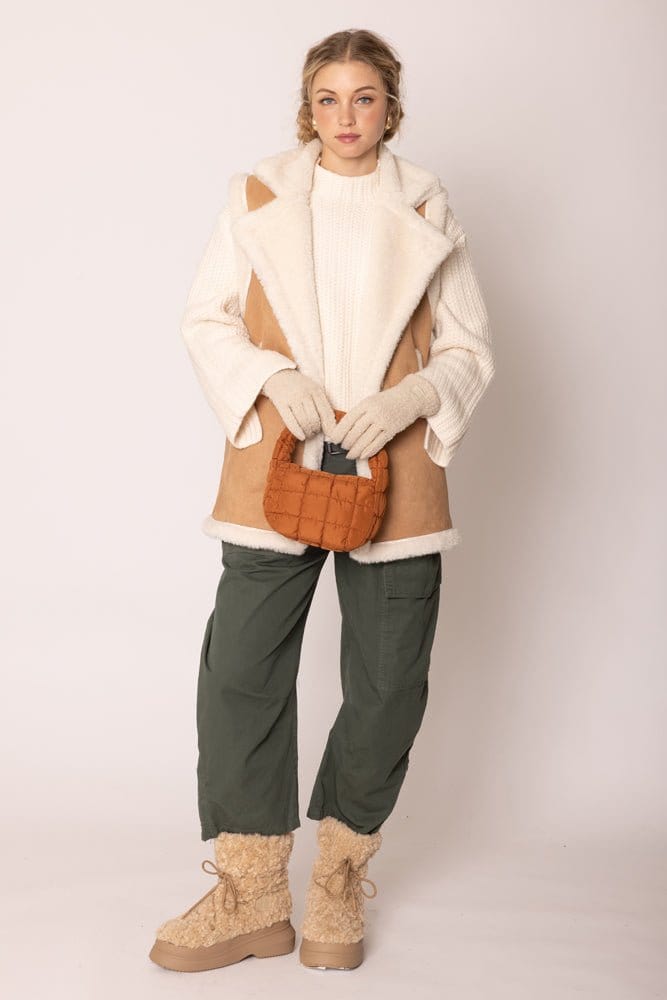 QCV420011 Faux Shearling and Suede Aviator Vest - MiMi Wholesale