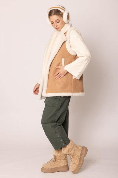 QCV420011 Faux Shearling and Suede Aviator Vest - MiMi Wholesale