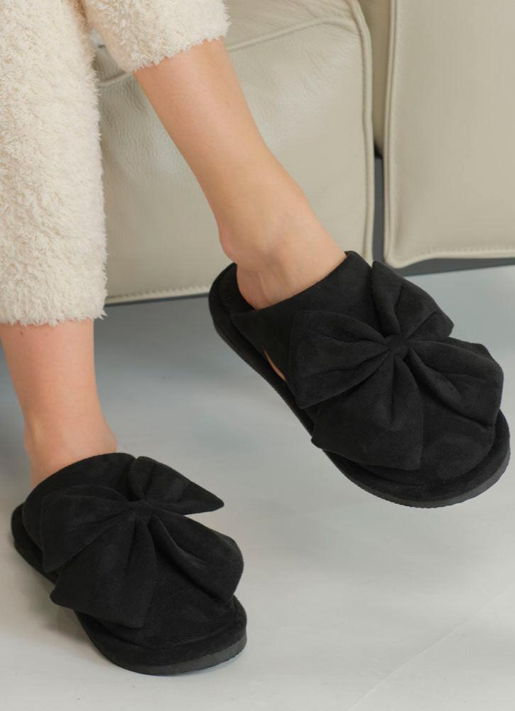 SPE0003 Suede Bow Slippers - MiMi Wholesale