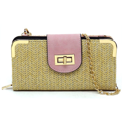 ST041 Lexi Straw Turn Lock Crossbody Wallet - MiMi Wholesale