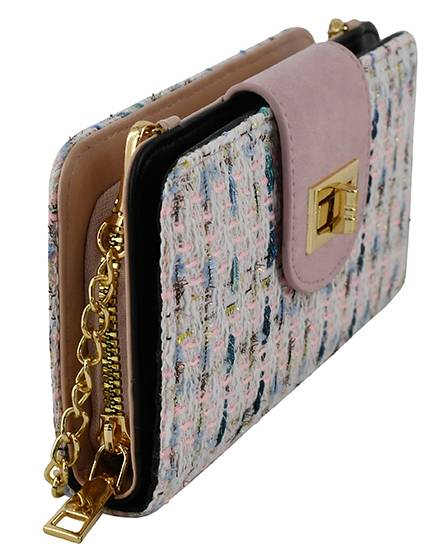 TW041 Tweed Turn Lock Crossbody Wallet - MiMi Wholesale