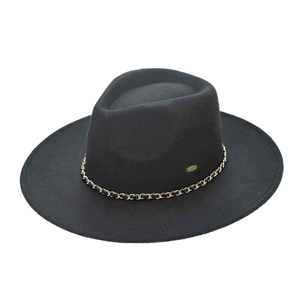 VFE0003 Chain Trim Band Felt Panama Hat - MiMi Wholesale