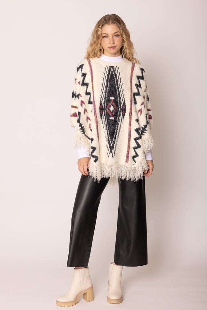 WCP420057 Aztec Tassel Poncho - MiMi Wholesale