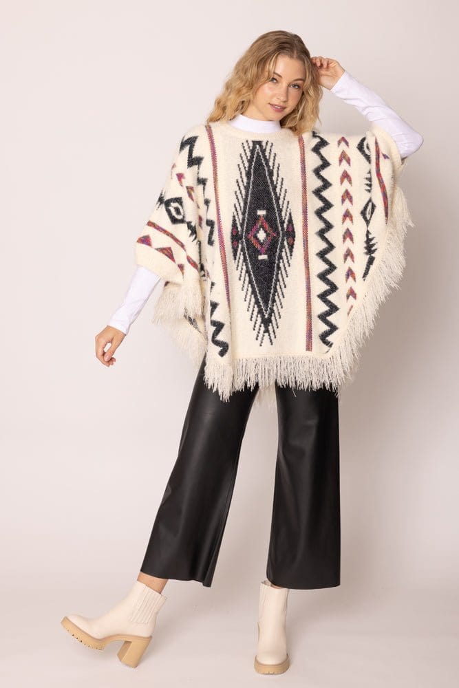 WCP420057 Aztec Tassel Poncho - MiMi Wholesale