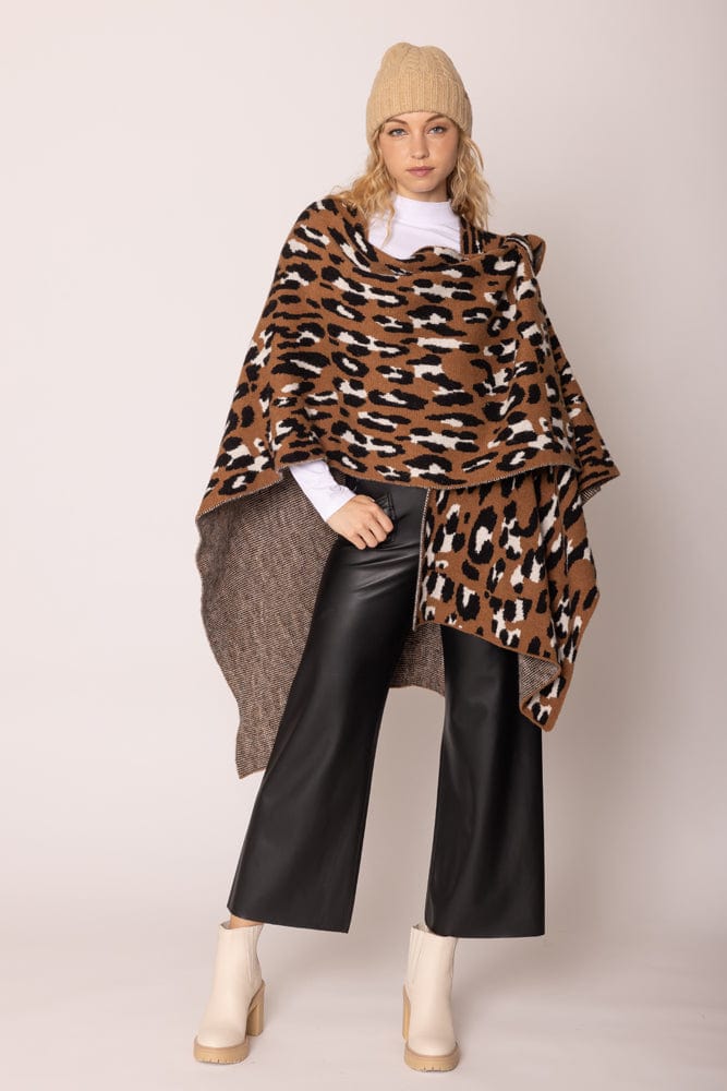 WCR420046 Leopard Knit Ruana with Shoulder Strap - MiMi Wholesale