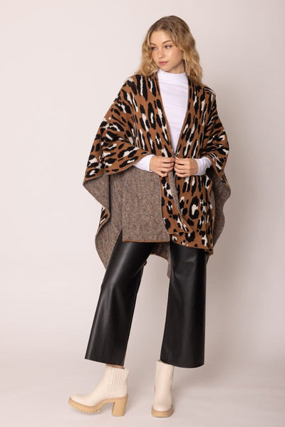 WCR420046 Leopard Knit Ruana with Shoulder Strap - MiMi Wholesale