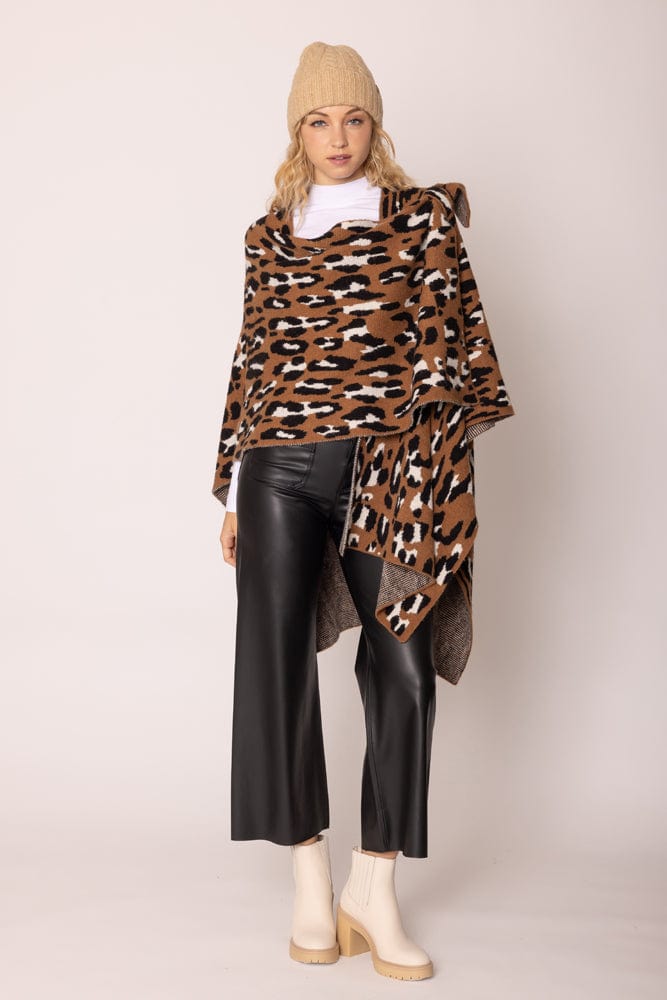 WCR420046 Leopard Knit Ruana with Shoulder Strap - MiMi Wholesale