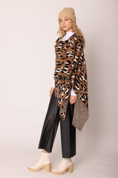 WCR420046 Leopard Knit Ruana with Shoulder Strap - MiMi Wholesale