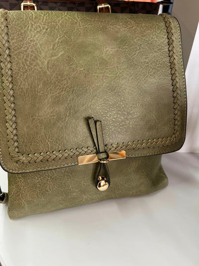 LHU238-2C Braided Stitch Flapover Crossbody Bag
