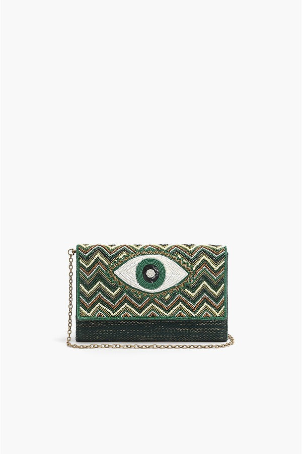 AB22629 Evergreen Evil Eye Beaded Clutch