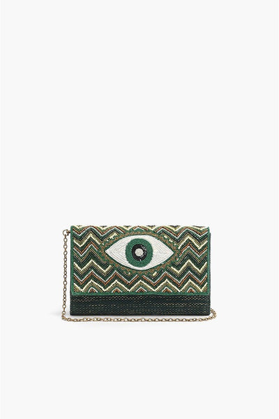 AB22629 Evergreen Evil Eye Beaded Clutch