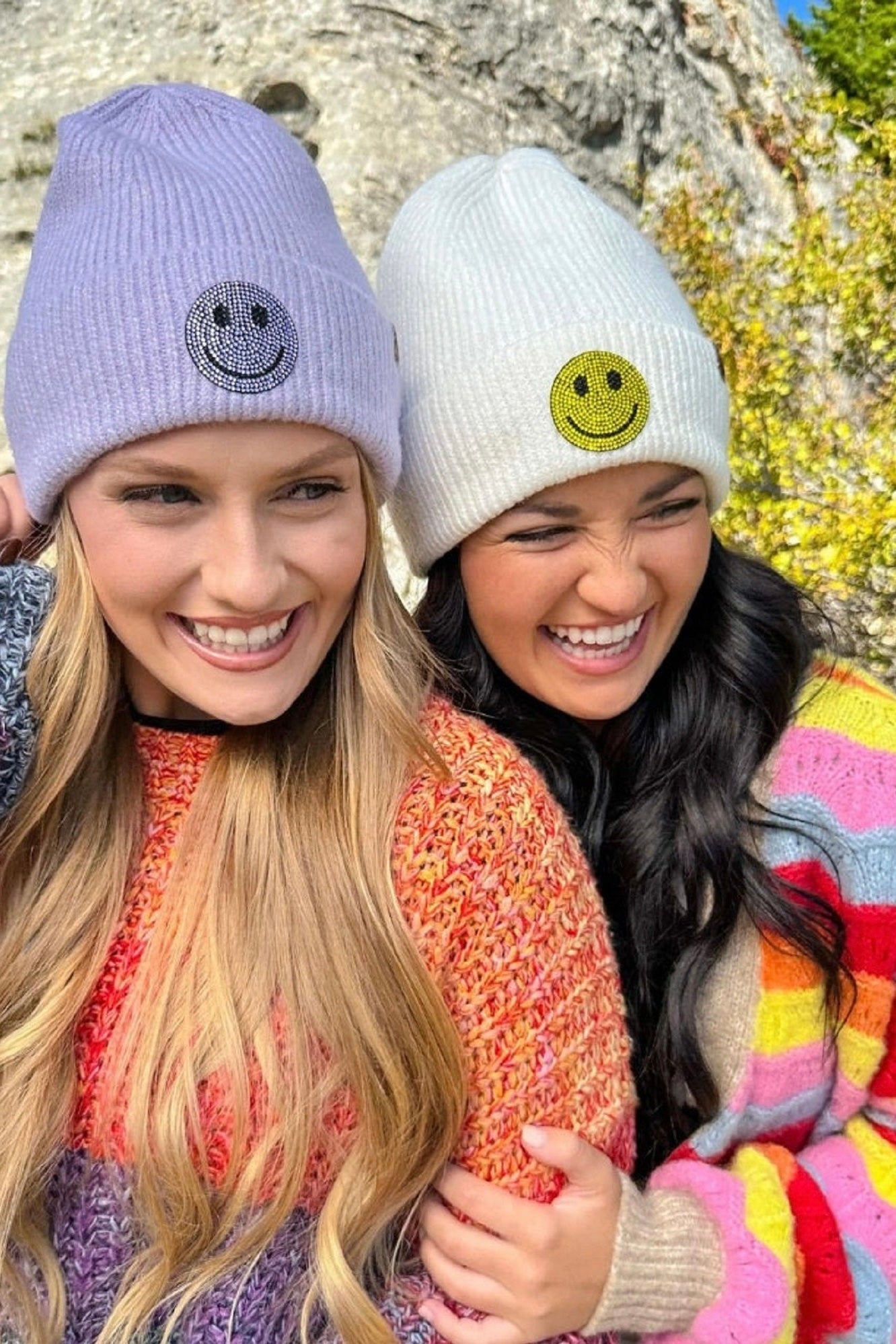 HTE0100 Layla Rhinestone Smiley Beanie