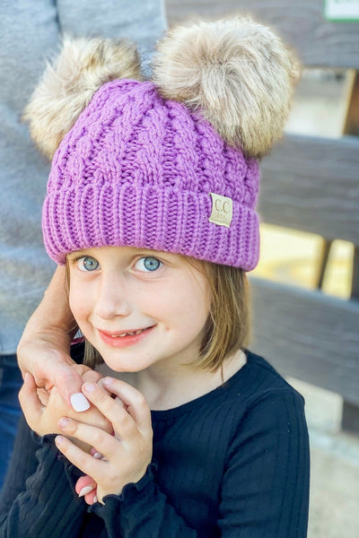 KIDS2055S KIDS Cable Knit Pom Beanie