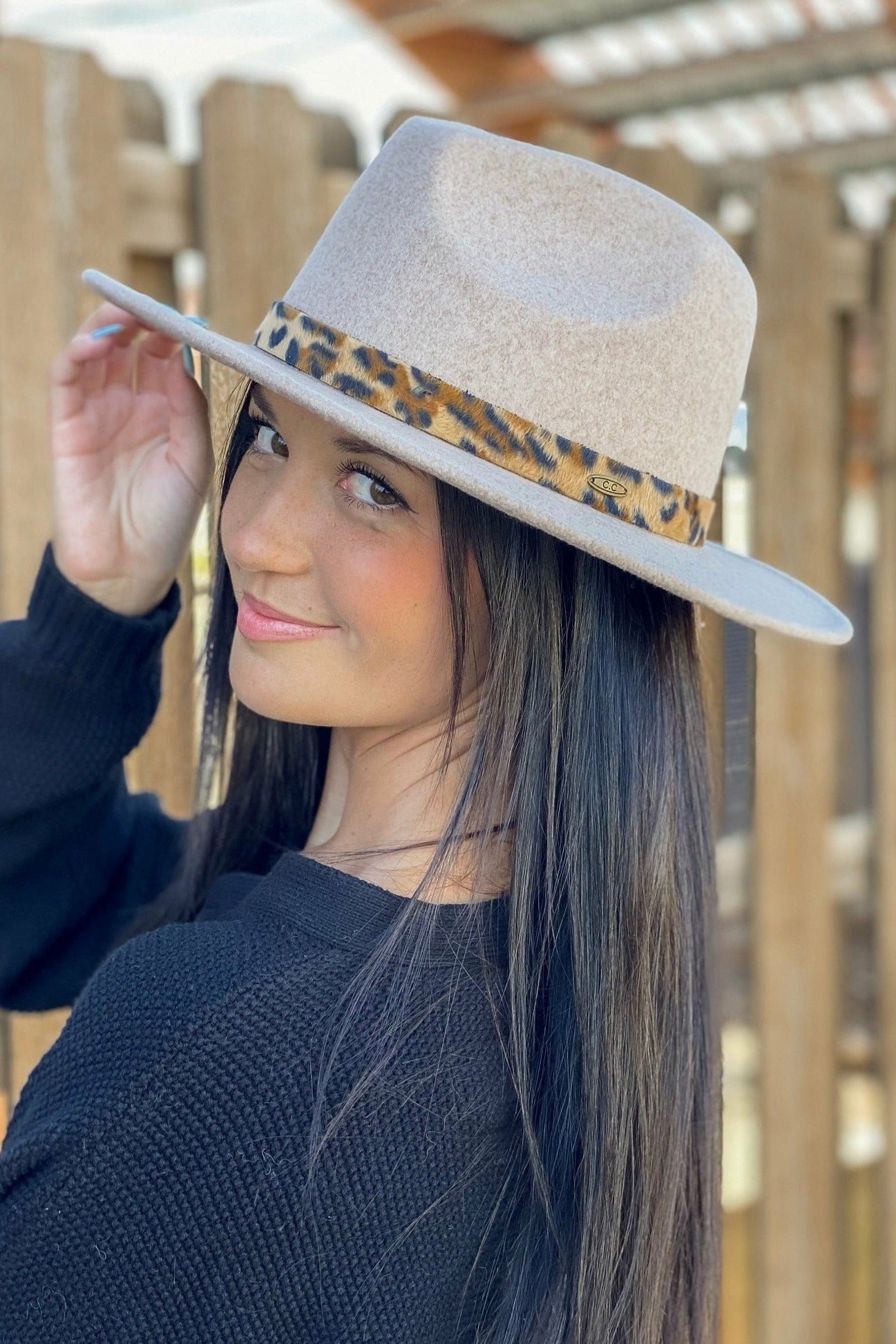 WF2 Teresa Wool Panama Hat With Leopard Trim