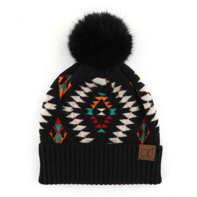 HAT3001 Elena Aztec Pattern Pom Beanie