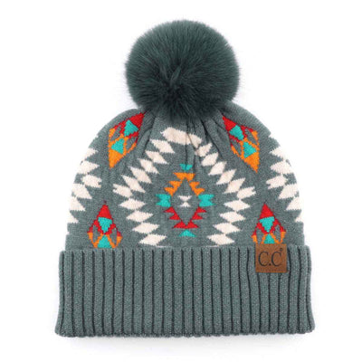 HAT3001 Elena Aztec Pattern Pom Beanie