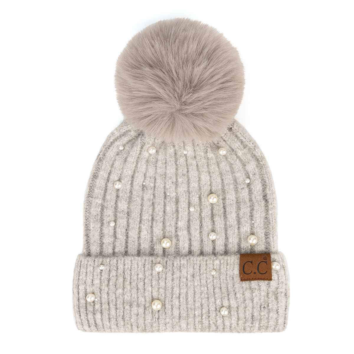 HAT4008 Naomi Pearl Embellished Pom Beanie