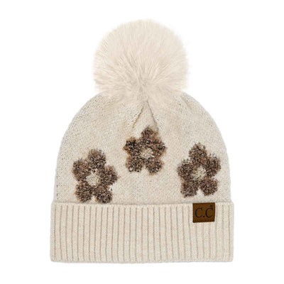 HTC0079 Darla Daisy Contrast Fur Pom Beanie