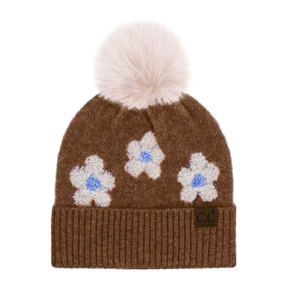 HTC0079 Darla Daisy Contrast Fur Pom Beanie