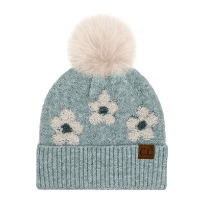 HTC0079 Darla Daisy Contrast Fur Pom Beanie