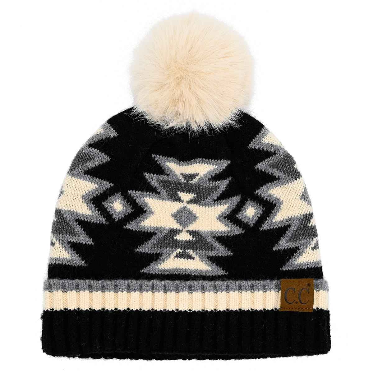 HTE0030 Penelope Southwest Pattern Pom Beanie