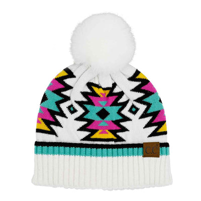 HTE0030 Penelope Southwest Pattern Pom Beanie