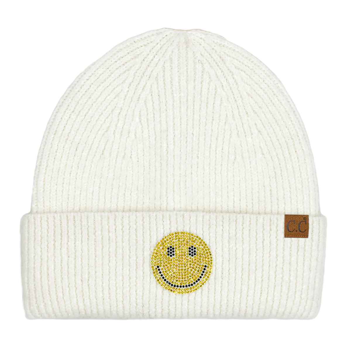 HTE0100 Layla Rhinestone Smiley Beanie