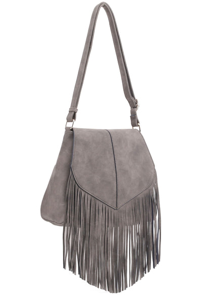 SJ20308 Michelle Boho Fringe Vegan Suede Crossbody Bag