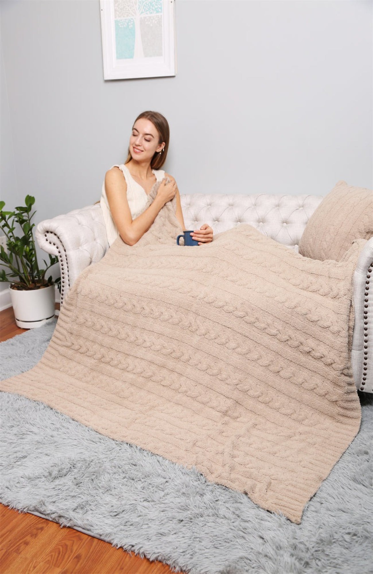 JCL2025 Super Lux Braided Cable Knit Throw Blanket
