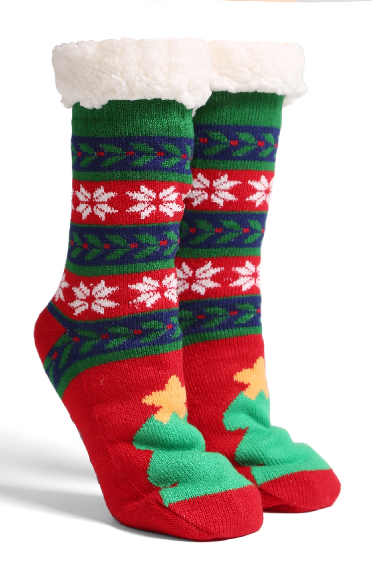 JCS205 6 Pc Assorted Christmas Sherpa Slipper Socks
