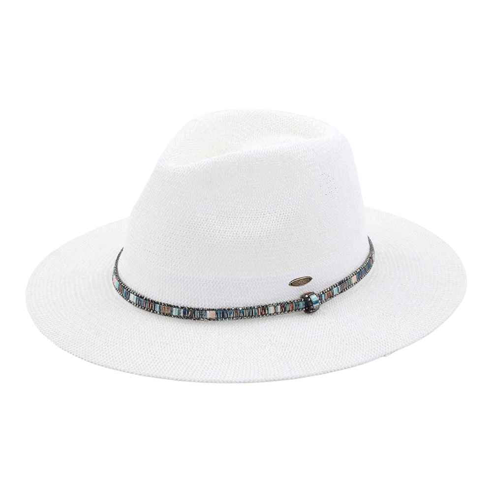 KP014 C.C Brand Lilian Multi Thread Rhinestone Band Panama Hat