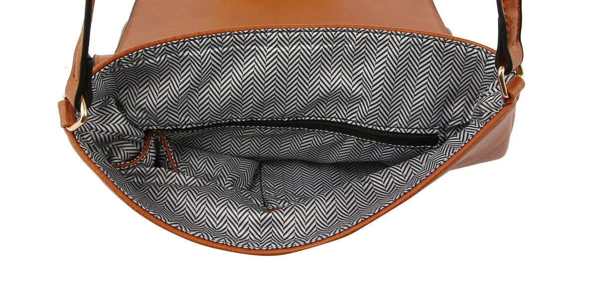 LHU238-2C Braided Stitch Flapover Crossbody Bag