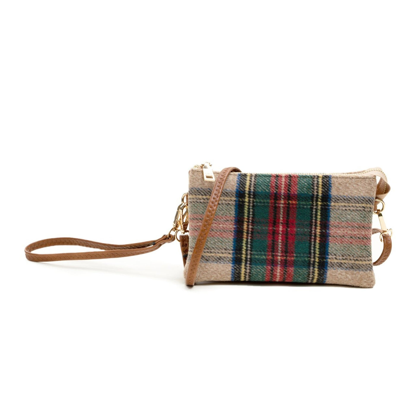 M013PLD Riley Plaid 3 Compartment Crossbody/Wristlet