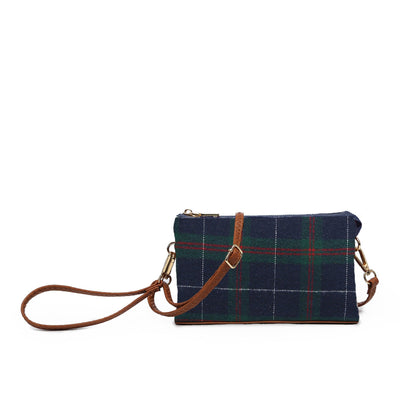 M013PLD Riley Plaid 3 Compartment Crossbody/Wristlet