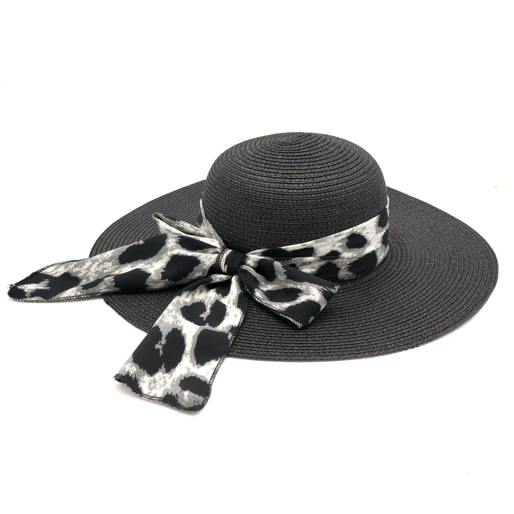 MH0024 Leopard Print Bow Summer Floppy Hat