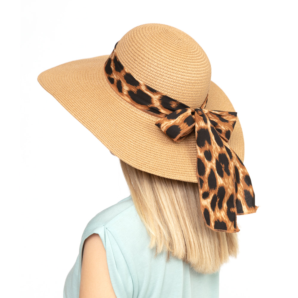 MH0024 Leopard Print Bow Summer Floppy Hat