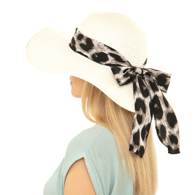 MH0024 Leopard Print Bow Summer Floppy Hat