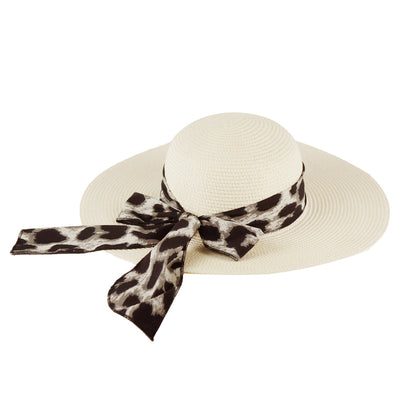 MH0024 Leopard Print Bow Summer Floppy Hat